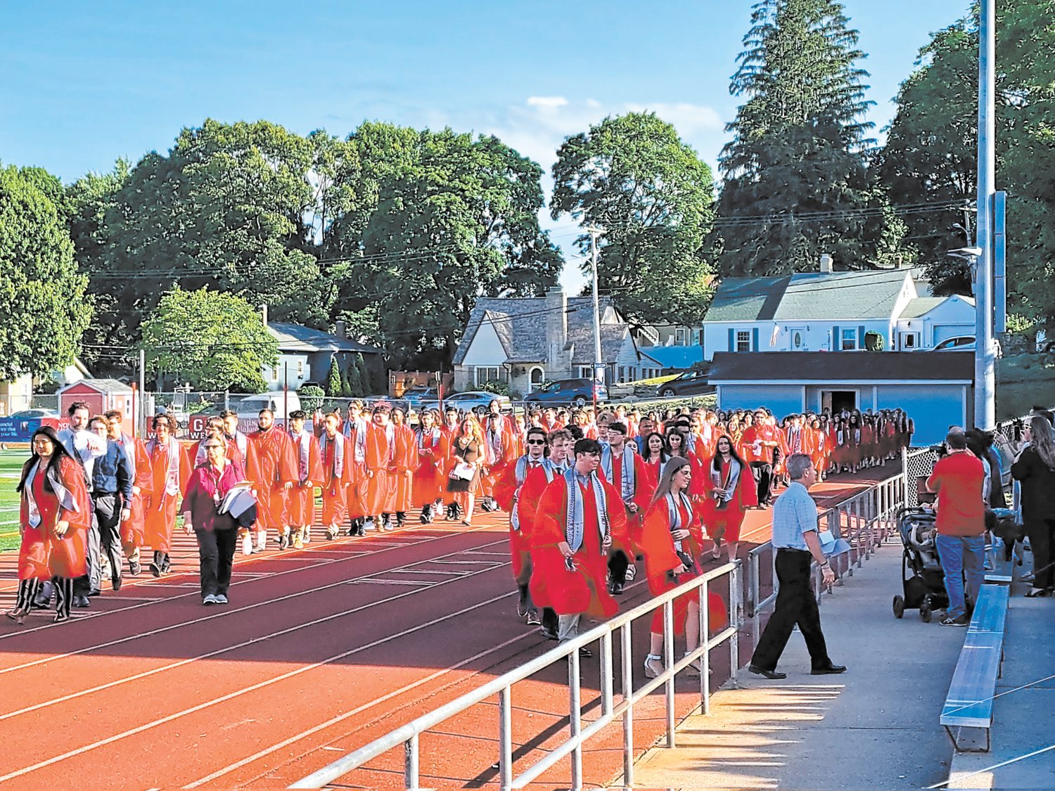 THE LONG-ANTICIPATED PROCESSION: The 228 graduating seniors, one of the largest CACTC groups to date, processed in as family, friends and the CHSW school community looked on. (Photo courtesy of Cranston Public Schools)